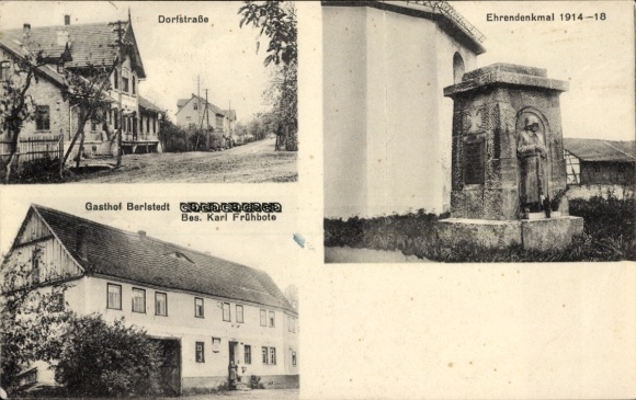 Postcard Berlstedt Weimarer Land, memorial, village street, Berlstedt Inn