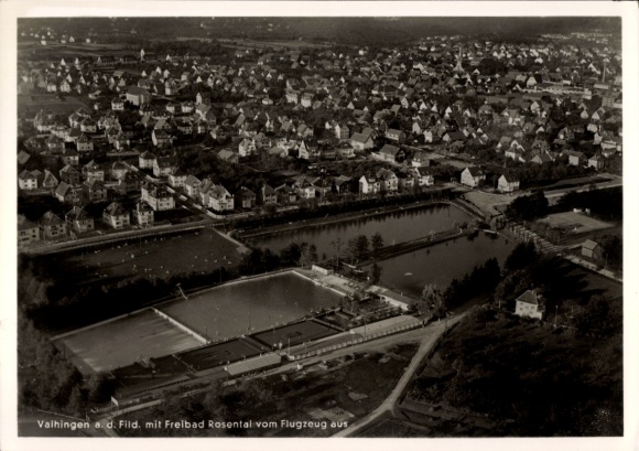 Ak Vaihingen an der Enz, luchtfoto van het openluchtzwembad Rosental, woonwijken, schilderachtig landschap