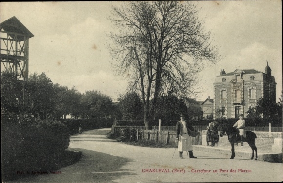 Postcard Charleval Eure, crossing at the Pont des Pierres