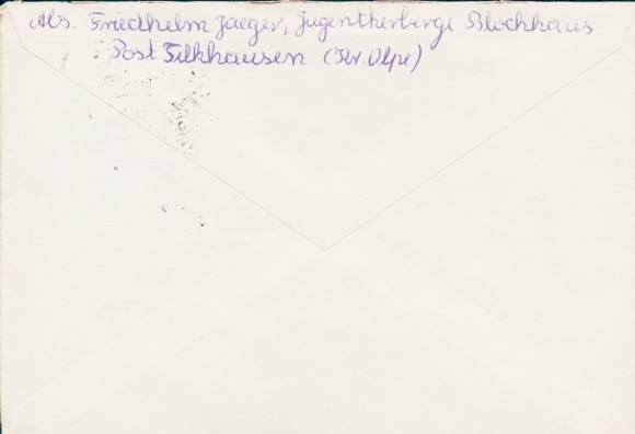 Country postmark Tillkausen in the Oberbergischer Kreis via Olpe on a letter to Dortmund, 1954