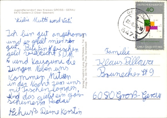 Postcard Gedern in Hesse, Gross-Gerau youth hostel