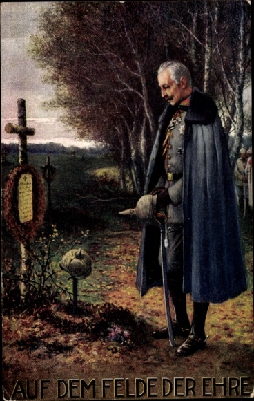 Künstler Ak Kaiser Wilhelm II., Auf dem Felde der Ehre, Soldatengrab, I. WK