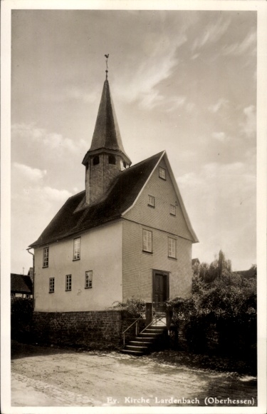 Postcard Lardenbach Grünberg Hessen, Evangelical Church