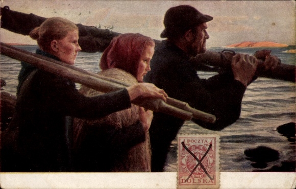 Artist Postcard Edelfelt, Albert, In the outer archipelago, sailor family