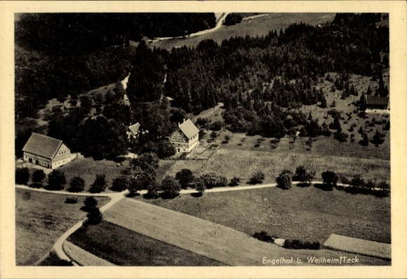 Postcard Weilheim an der Teck Swabian Alb, Engelhof, aerial photograph, Gasthaus z. Engelhof