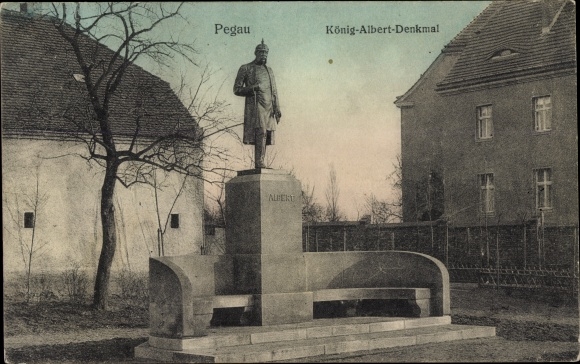 Postcard Pegau in Saxony, King Albert Monument