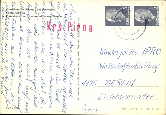 Postcard Rosenthal Bielatal, holiday home of the Bundeswerkskammer Dresden, Ottomühle
