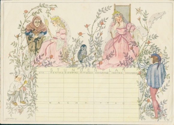 Timetable Sparkassen Verlag, fairy tale Sleeping Beauty, artist schedule around 1930