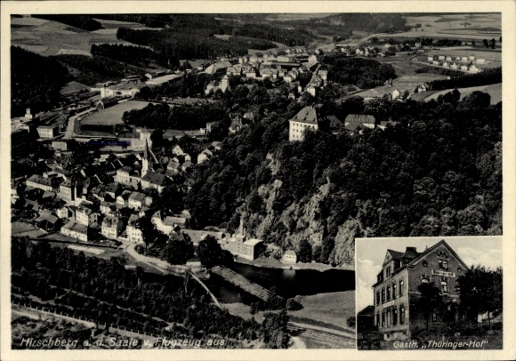 Postcard Hirschberg an der Saale, aerial photograph