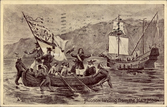 Artist Postcard Hudson landing from the Half Moon