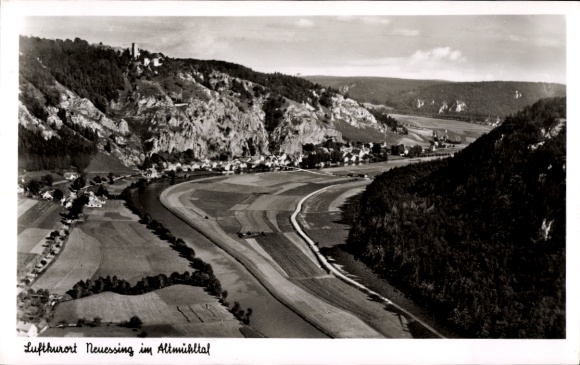 Postcard Neuessing Essing in the Altmühltal, climatic health resort landscape with fields, river