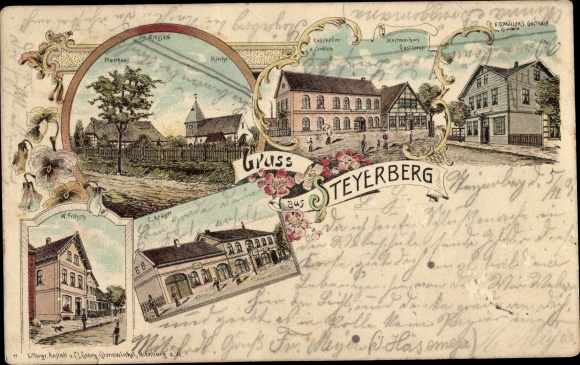 Chromo-Litho Steyerberg Lower Saxony, inn, church, town views