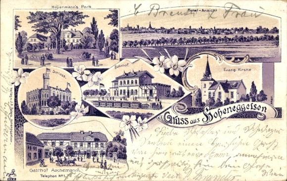 Chromo-Litho Hoheneggelsen Söhlde in Lower Saxony, Hoyermann's Park, Ev. Church, train station