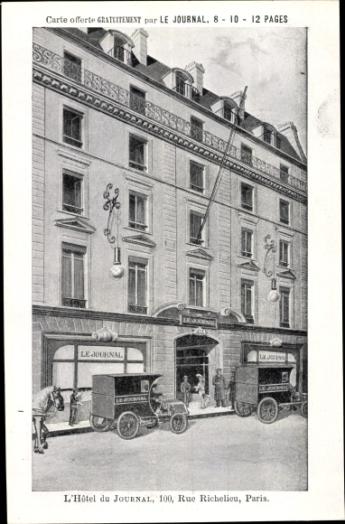 Postcard Le Journal, its production, L&#39;Hotel du Journal, Rue Richelieu 100, Cars