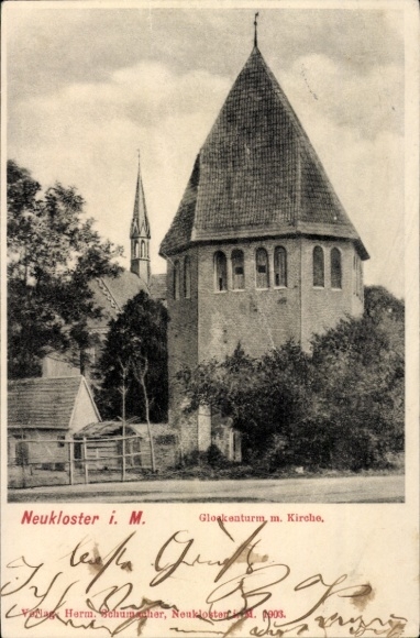Postcard Neukloster in Mecklenburg, bell tower, church