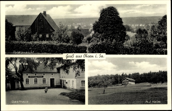Ak Ohorn in Saksen, Panorama m. Milieu, Taverne Silberweide v. Harry wenst, HJ Heim