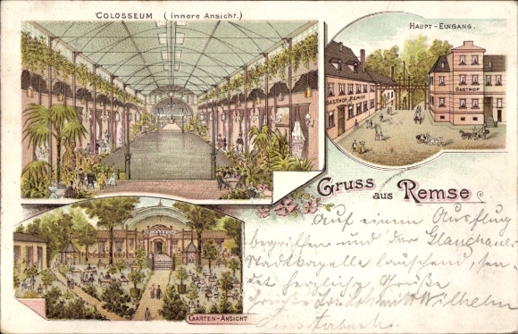 Chromo-Litho Remse an der Mulde, Colosseum, garden view, main entrance