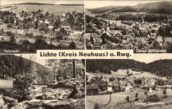 Postcard Lichte in the Thuringian Slate Mountains, Wallendorf, Geiersthal, total view