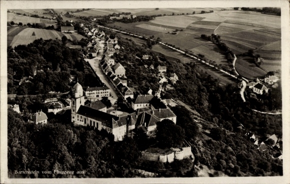 Postcard Bartenstein Schrozberg Baden Württemberg, aerial photograph, castle