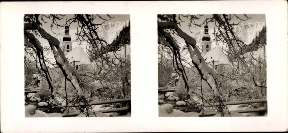Stereo spatial image photo Schöne Heimat No. 4, Ramsau in Berchtesgadener Land Upper Bavaria, church, winter