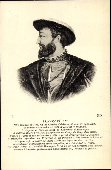 Postcard King Franz I of France, Francois Ier, portrait