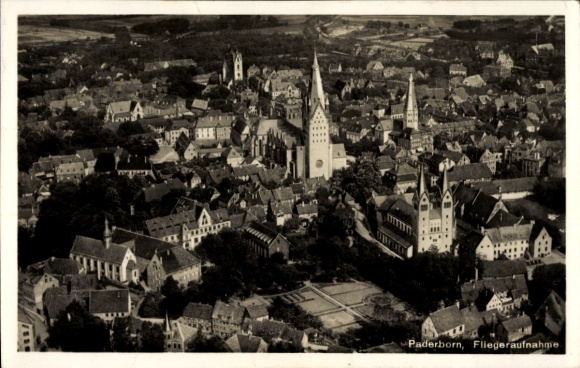 Postcard Paderborn in Westphalia, aerial view of striking churches, old town