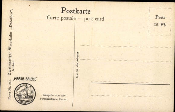 Artist Postcard Rave, Chr., Marine Gallery 263, Two-masted Weser barge Dorothea, Present time, Lighthouse