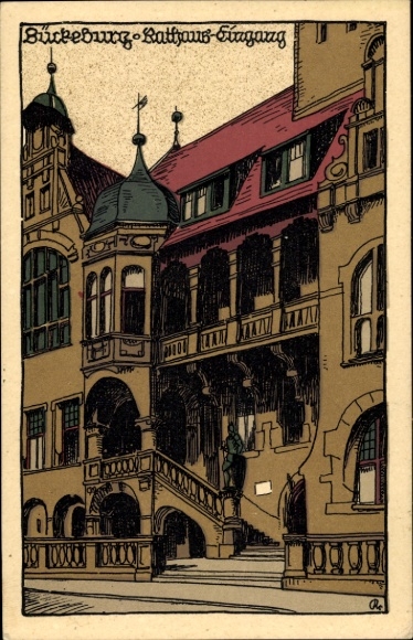 Stone print Postcard Bückeburg in the district of Schaumburg, town hall