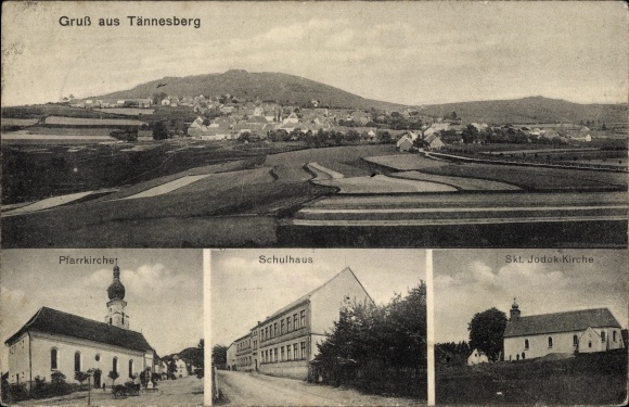 Postcard Tännesberg in der Oberpfalz, general view, parish church, school, St. Jodok church
