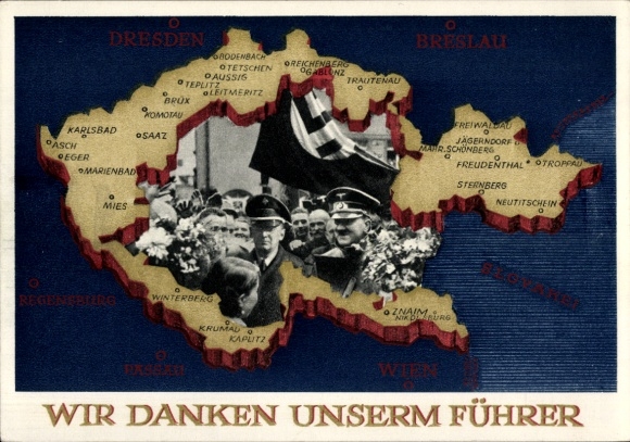 Postal stationery Postcard We thank our Führer, Sudetenland, Bohemia, Moravia, Hitler