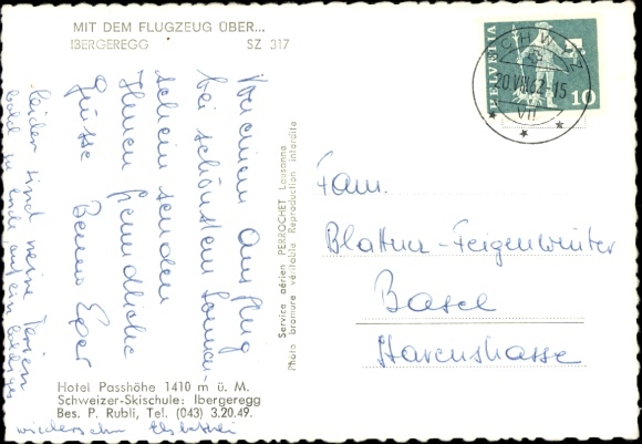 Postcard Switzerland, Hotel Passhöhe, Swiss Ski School Ibergeregg