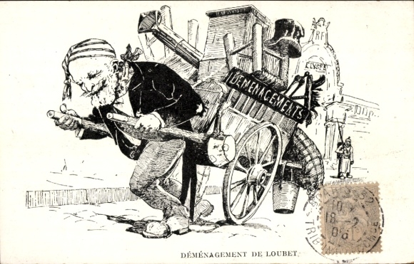 Postcard Demenagement de Loubet, caricature