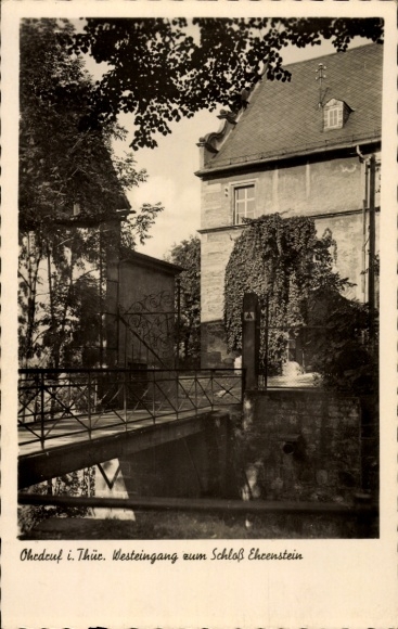 Postcard Ohrdruf in the Thuringian district of Gotha, west entrance to Ehrenstein Castle