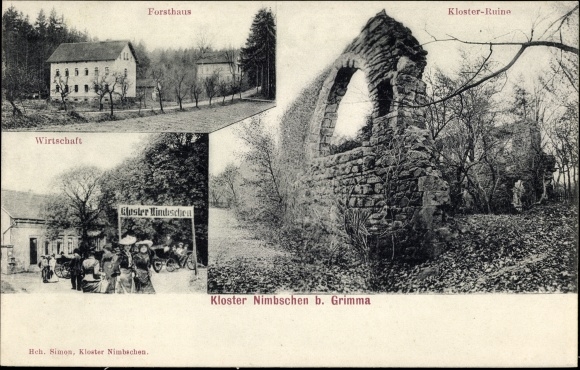 Ak Nimbschen Böhlen Grimma in Saksen, Nimbschen-klooster, kloosterruïne, boshuis, economie