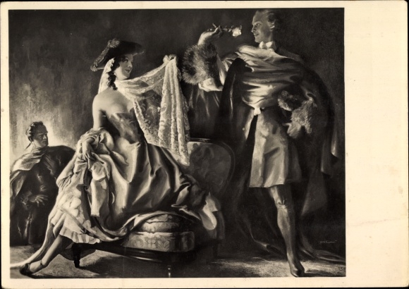 Artist PC Engelhard, July, homage, lady, man with rose, chair, HDK 522
