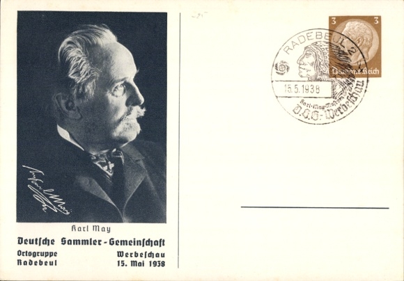 Postal stationery Postcard German Collectors Association Advertising Exhibition Radebeul 1938, Karl May
