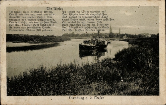 Ak Nienburg an der Weser, Die Wefer, deutscher Strom, Boot auf dem Wasser, idyllische Landschaft