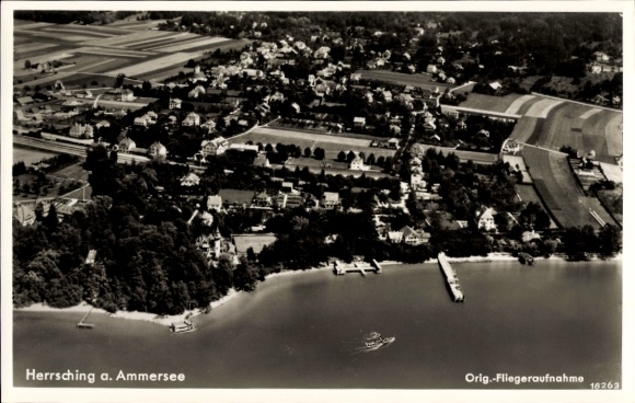 Postcard Herrsching am Ammersee, aerial photograph