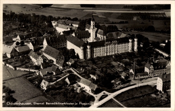 Postcard Ochsenhausen in Württemberg, aerial photograph, monastery