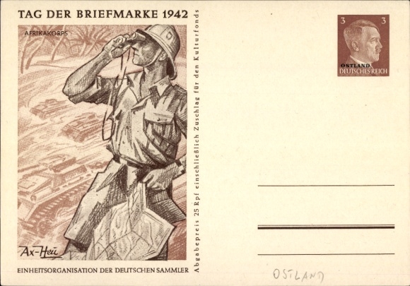 KP artysty papeterii pocztowej Axster Heudtlaß, Afrika Korps, Dzień Znaczka 1942