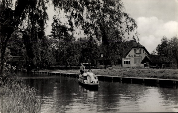 Ak Lehde Lübbenau in het Spreewald, Café Venetië, Spreewaldkahn