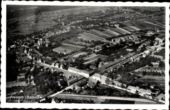 Ak Freistett Rheinau in Baden, Luftaufnahme von Freistett, badische Landschaft, Häuser, Felder