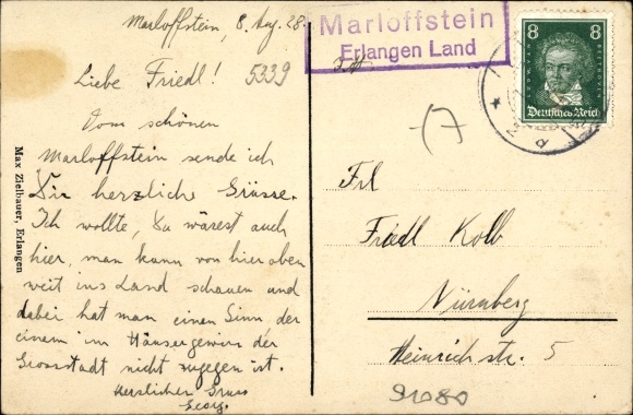 Ak Marloffstein in Midden-Franken, uitzicht op de oude huizen en het kasteel