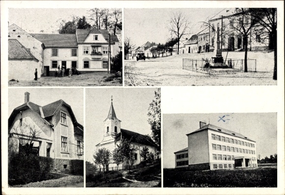 Ak Knínice u Boskovic Knienitz Südmähren, Teilansichten, Kirche, Denkmal, Gebäude