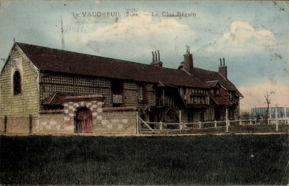 Postcard Le Vaudreuil Eure, Historic Building, Le Clos Béguin, meadow in the foreground