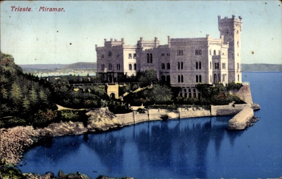 PC Trieste Friuli Venezia Giulia, Miramar Castle, water, trees, sky, Trieste