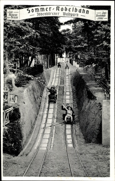 Postcard Ibbenbüren in Tecklenburger Land, summer toboggan run in the forest park, E. Derhake