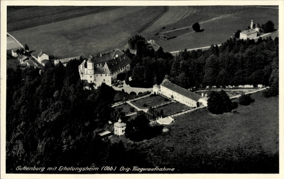 Postcard Kraiburg am Inn Alpine foothills, Guttenburg m. Erholungsheim, aerial photograph