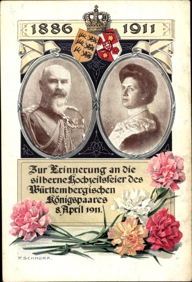 PC King Wilhelm II of Württemberg, Marie zu Waldeck and Pyrmont, silver wedding 1911, coat of arms