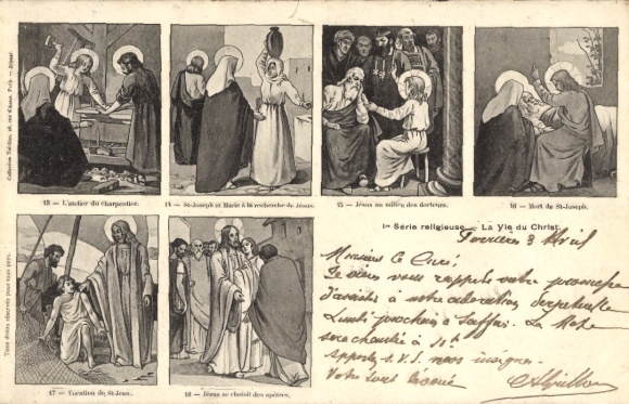 Postcard Biblical Scenes, Clergy, Apostles, Saint Joseph, Saint John, Jesus